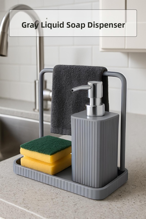 Liquid Soap Dispenser with Towel Holder & Liquid Soap Dispenser with Towel Hanging Device Gray 400 ml