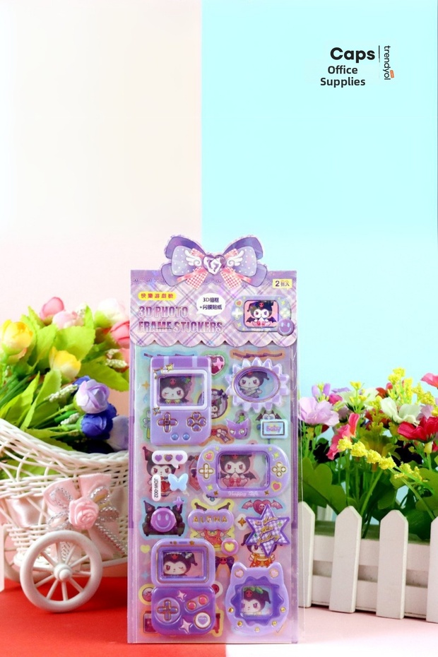 2 Sheets of Kuromi Stickers – 28 Photo Frames & 58 Holographic Shiny Stickers