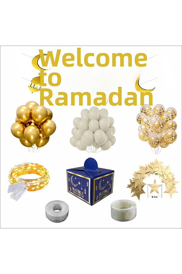 Gold, Sea Sand, Transparent Balloons Welcome Ramadan Set (with Date Palm Box)