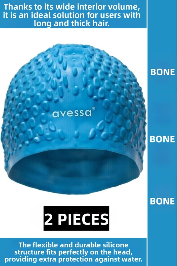 # Bone Flexible Soft Silicone Pool Sea Swimming Waterproof Ear Protection Large Size Hair Cap 2 Pieces