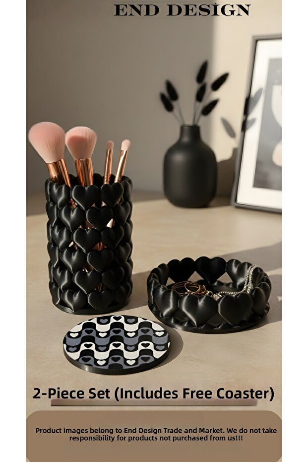 Heart Organizer Set | Makeup Brush Holder & Jewelry Organizer | Decorative Desk Organizer