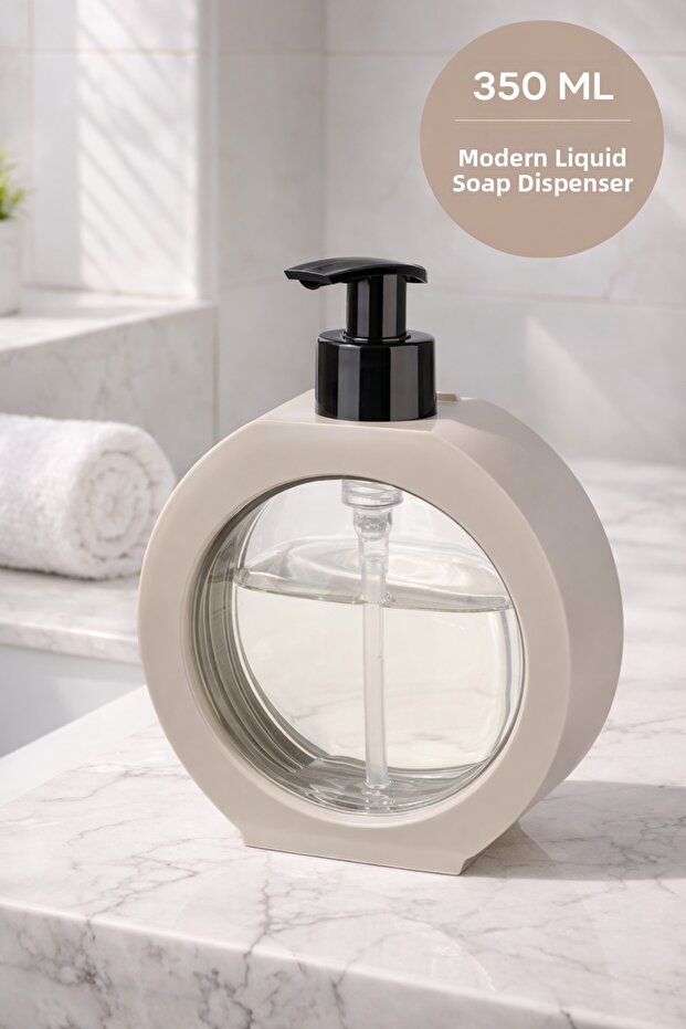 Plastic Transparent Liquid Soap Dispenser 350 ml with Lock Mechanism – Modern Bathroom Kitchen Dispenser (Cream)