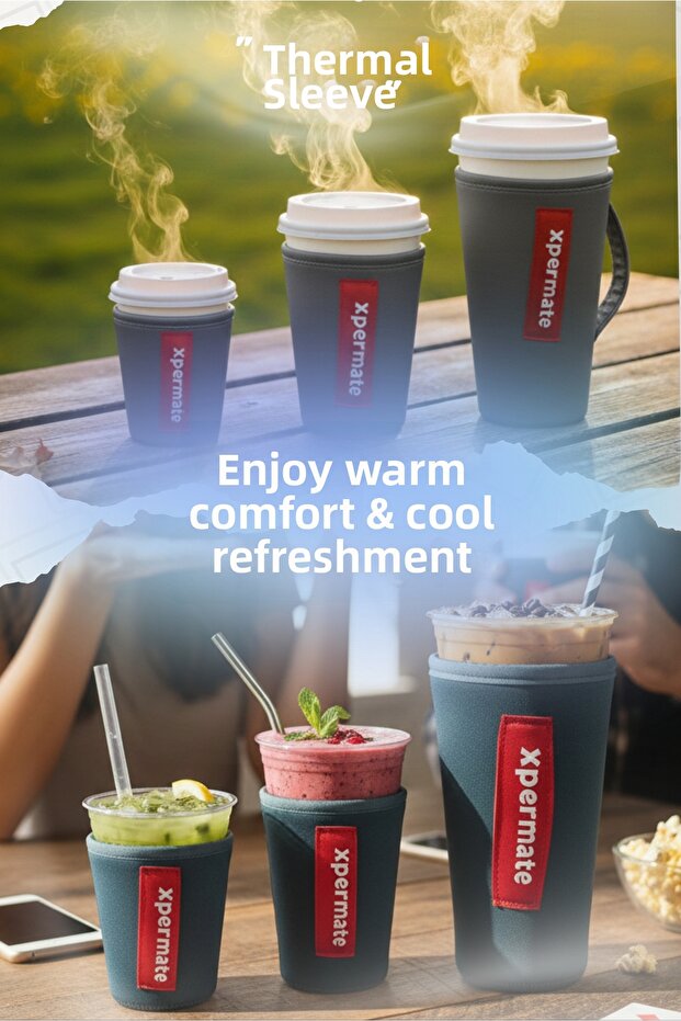 Thermal Beverage Sleeve Warm and Cold Retaining Neoprene Coffee Cup Sleeve Anti-Sweat Gray