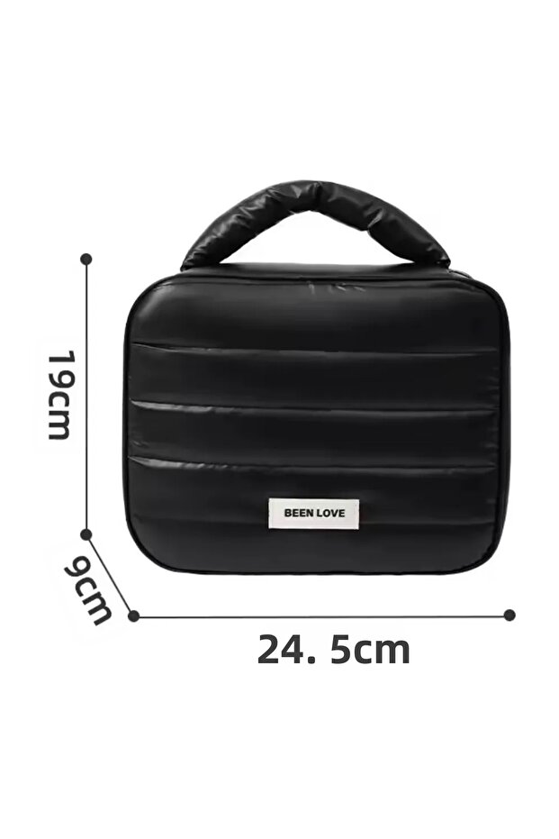 حقيبة مكياج مستطيلة سوداء مع حزام للحمل - 2