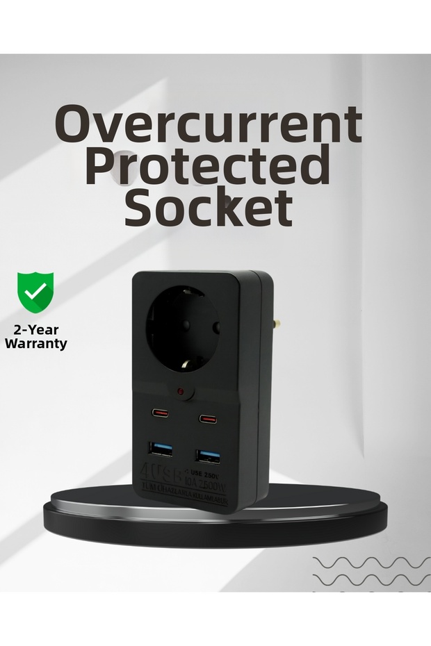 منفذ حماية من التيار الكهربائي 10 أمبير 2500 واط يدعم USB من النوع C