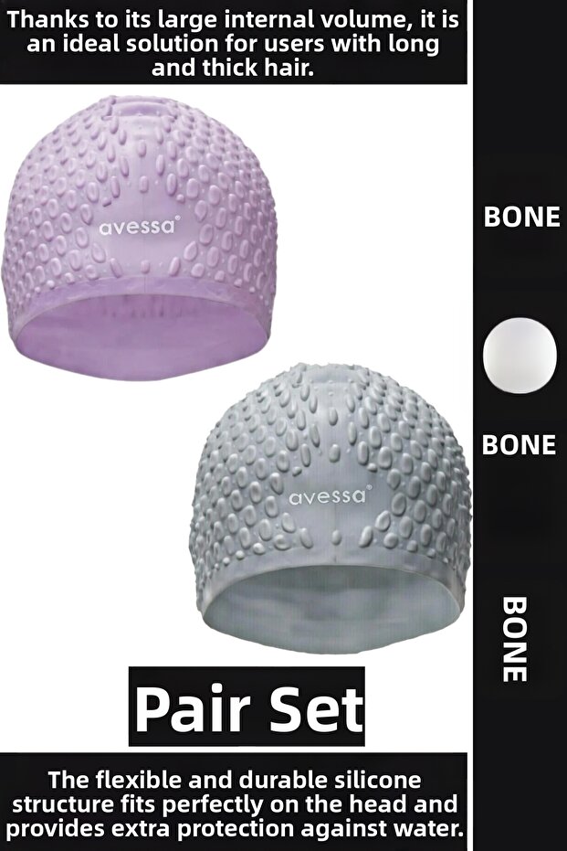 # Bone Soft Elastic Silicone Pool Sea Swimming Ear Waterproof Cap Large Size Hair Cap Double Set