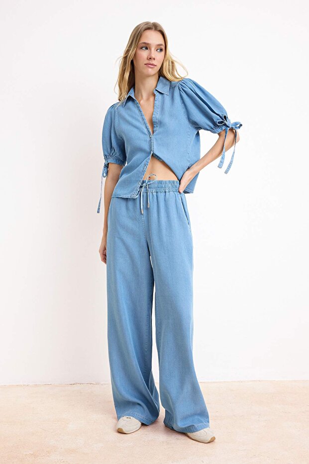 Mavi DÖKÜMLÜ İnce Kumaş %100 Tencel Denim Alt - Üst Takım TWOSS26AU00087 - 1