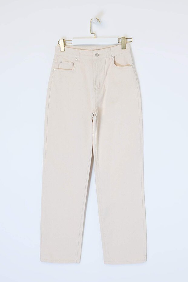 Ekru Yüksek Bel YENİ MOM %100 Pamuk Non-Stretch Jeans TWOAW26JE00273 - 5