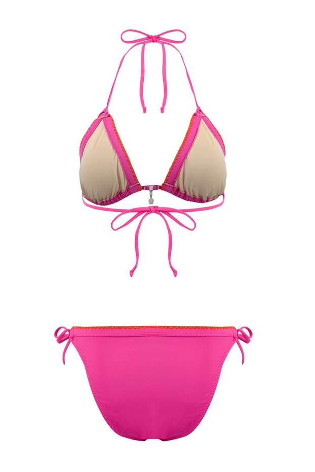 Fuşya Üçgen Kaplı Nakış Ve Charm Aksesuarlı Normal Bel Regular Bikini Takımı TBESS26BT00067 - 6