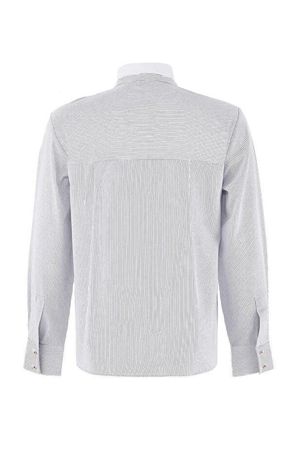 Çok Renkli Çizgili Bağlama Detaylı Geniş Kalıp/Oversize Gömlek TWOSS26GO00070 - 6