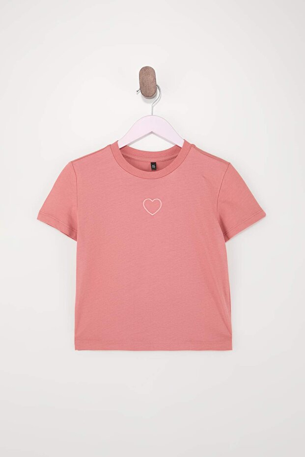 Pembe-Mint 2'li Nakışlı Kız Çocuk Düz Nakışlı Örme T-Shirt TKDSS26TS00006 - 7
