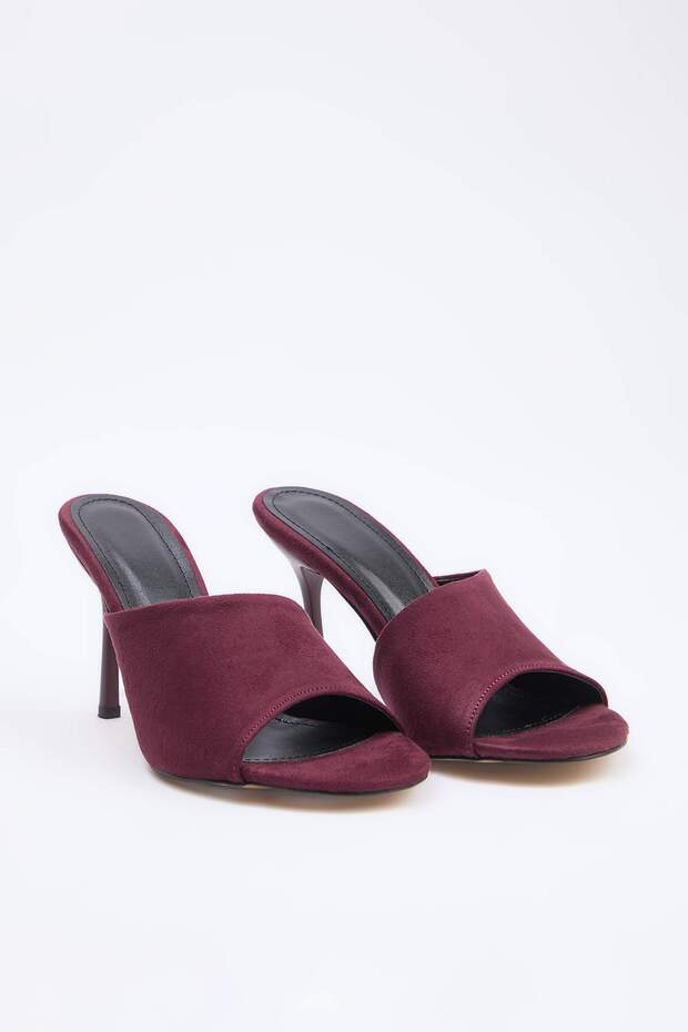 Bordo Süet 9 cm Kadın Klasik Topuklu Ayakkabı TAKSS26TO00028 - 1