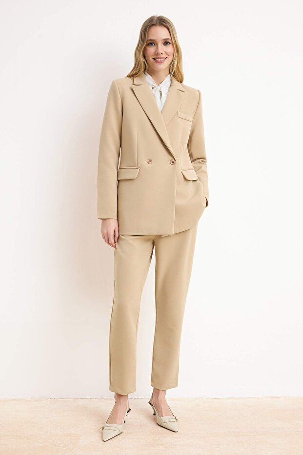 Vizon Blazer Ceket-Pantolon Dokuma Alt-Üst Takım TCTAW23US00132 - 2