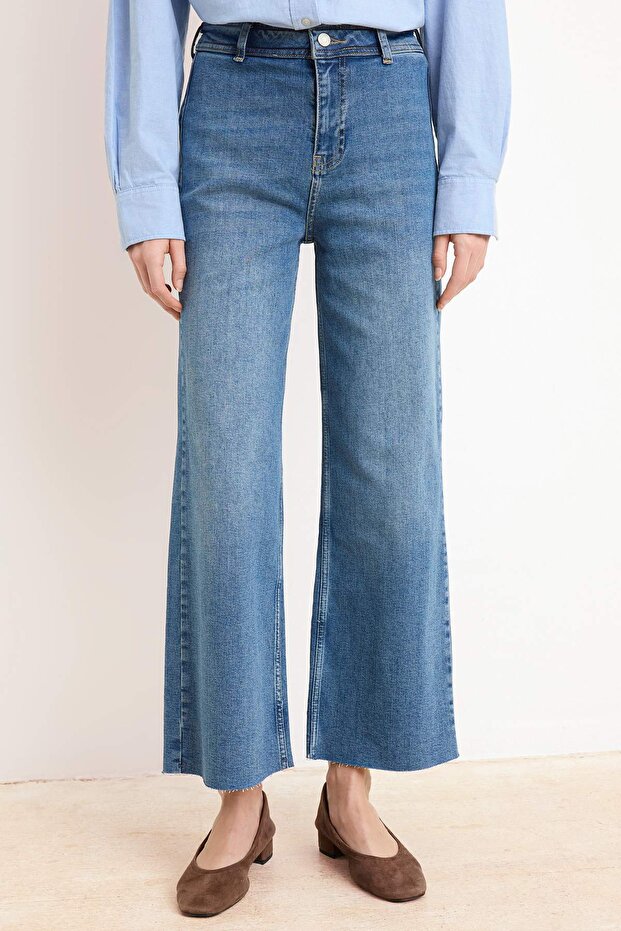 Mavi Yüksek Bel Az Esnek Culotte Bilek Boy Jeans TWOSS26JE00167 - 3