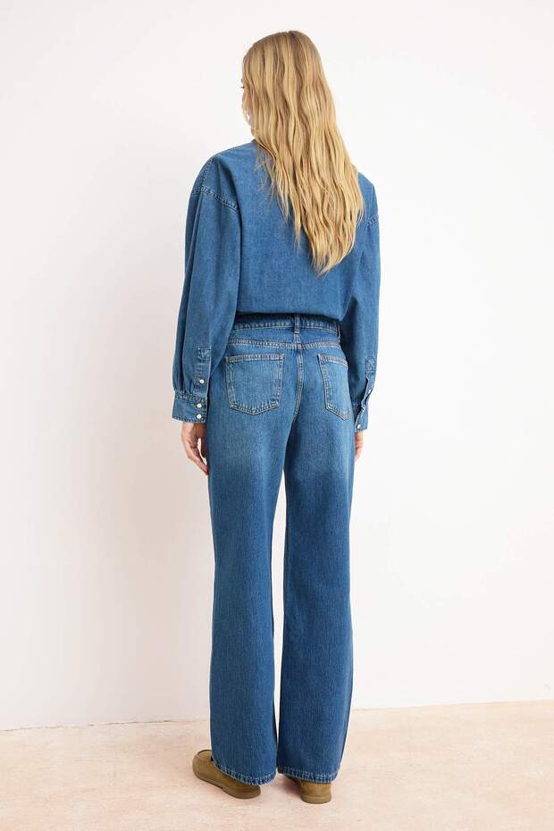 Mavi DÖKÜMLÜ Yüksek Bel %100 Pamuk Wide Leg Jeans TWOSS26JE00114 - 4