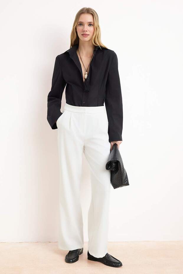 Beyaz Wide Leg/Geniş Paça Dokuma Pantolon TWOAW22PL0139 - 1
