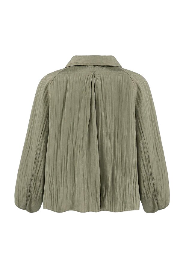 Açık Haki İnce Dolgulu Dokulu Oversize Bomber Mont TWOSS26MO00007 - 7