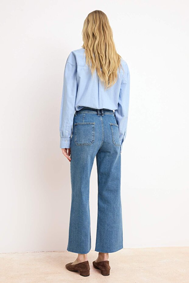 Mavi Yüksek Bel Az Esnek Culotte Bilek Boy Jeans TWOSS26JE00167 - 4