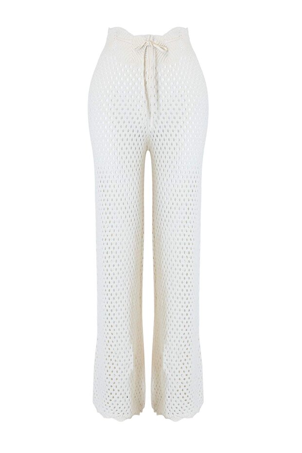 Ekru Triko Uzun Normal Bel Plaj Pantolonu TBESS26PL00003 - 4