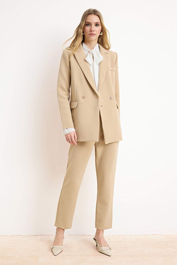 Vizon Blazer Ceket-Pantolon Dokuma Alt-Üst Takım TCTAW23US00132 - 1
