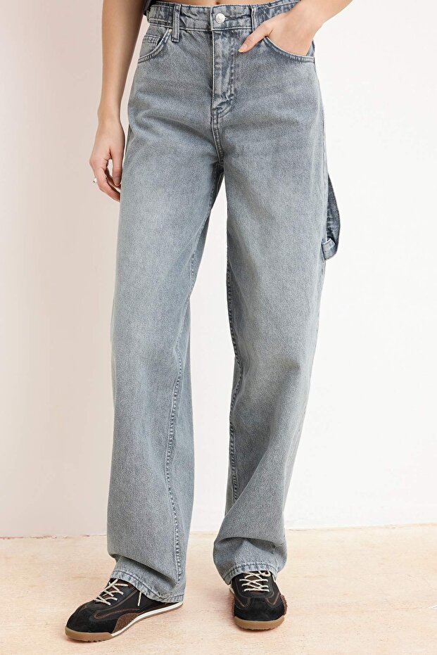 Gri Yüksek Bel Bol Kesim Loose Baggy Jeans TWOAW24JE00308 - 3