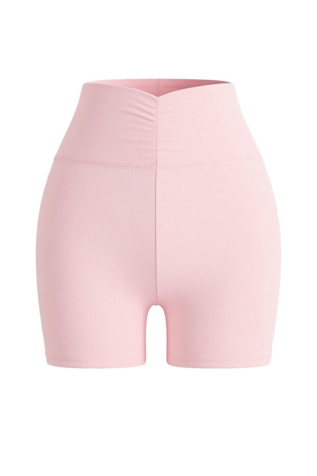 Pembe Büzgü Detaylı Örme Spor Şort/Kısa Tayt THMSS26TY00015 - 5