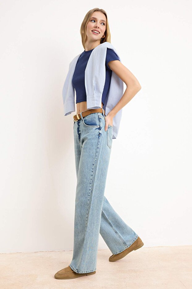 Açık Mavi More Sustainable YUMUŞACIK Tencel Karışımlı Yüksek Bel Wide Leg Jeans TWOSS26JE00137 - 2