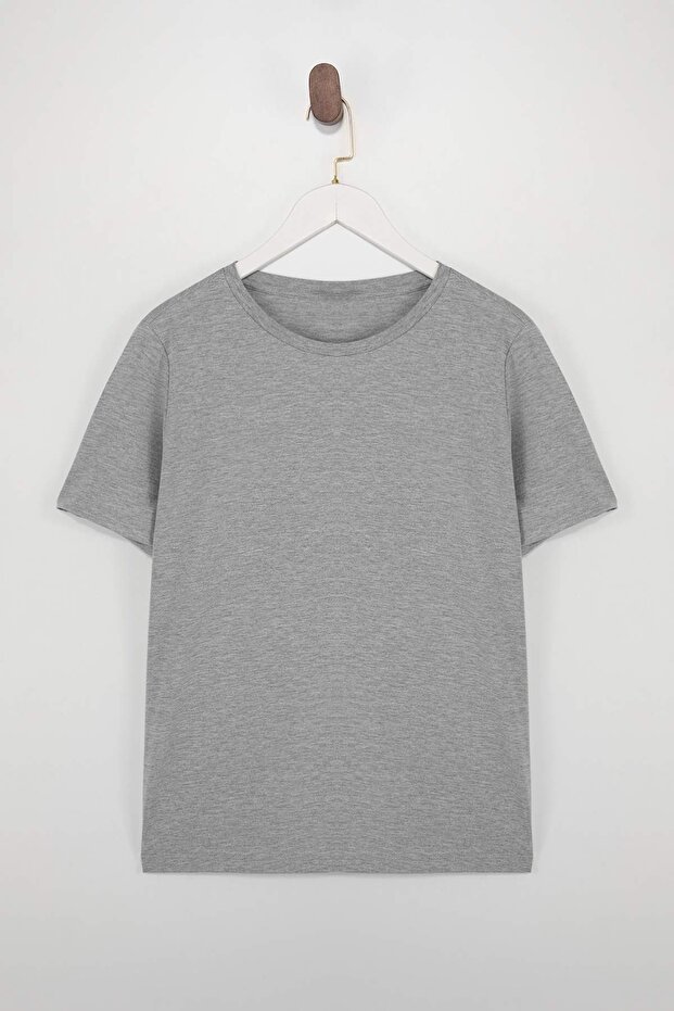 Beyaz-Gri-Lacivert 3'lü Paket Büyük Beden T-shirt TBBSS25BF00071 - 8