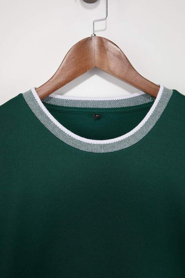 Haki Oversize/Geniş Kesim Triko Bantlı Dokulu Pike T-Shirt TMNSS23TS00079 - 5