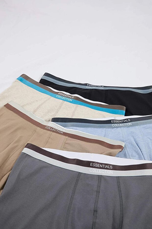 Çok Renkli Büyük Beden Erkek Renkli Lastik 5'li Boxer TMNAW26DM00013 - 2