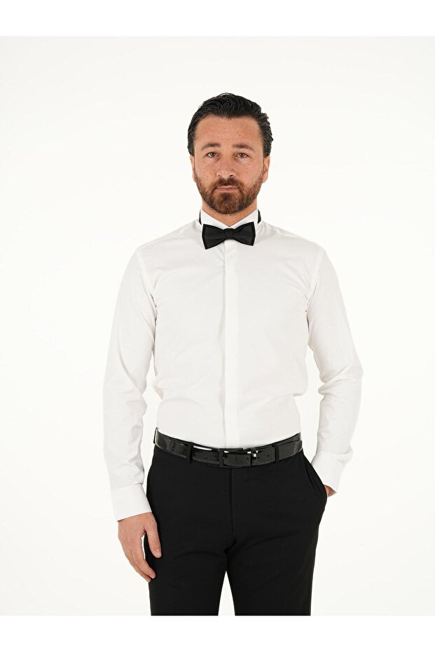 Premium Italian Style Slim Fit Hidden Button Ata Collar Men's Shirt
