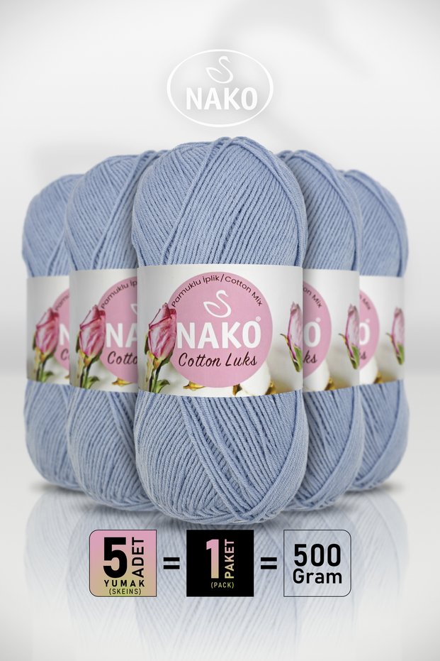 Cotton Luks - Blue (97587) - 5-Pack X 100Gr/330M - Cotton Cardigan Vest Amigurumi Yarn
