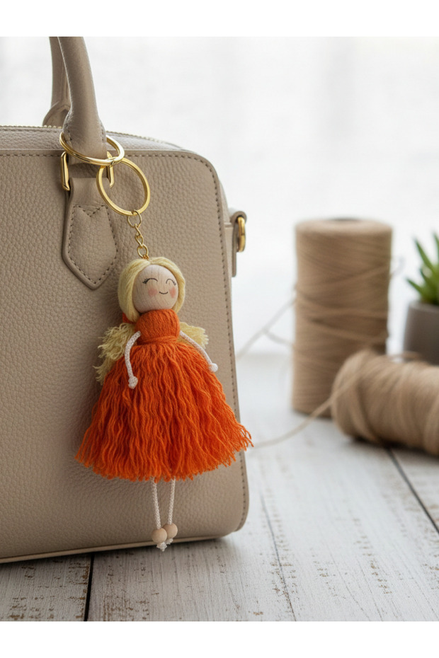 Handmade Baby Keychain, Macrame Keychain with Sweet Girl Figure, Gift