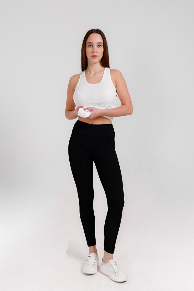 High Waist Ribbed Knitted Gathering Leggings
