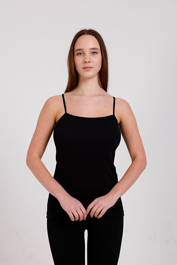 3'lü Basic Pamuk Ip Askı Atlet Siyah - 5