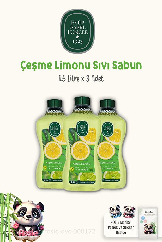 3 Bottles of Liquid Soap: Çeşme Lemon Scented Liquid Soap 1.5 lt and ROSIE
