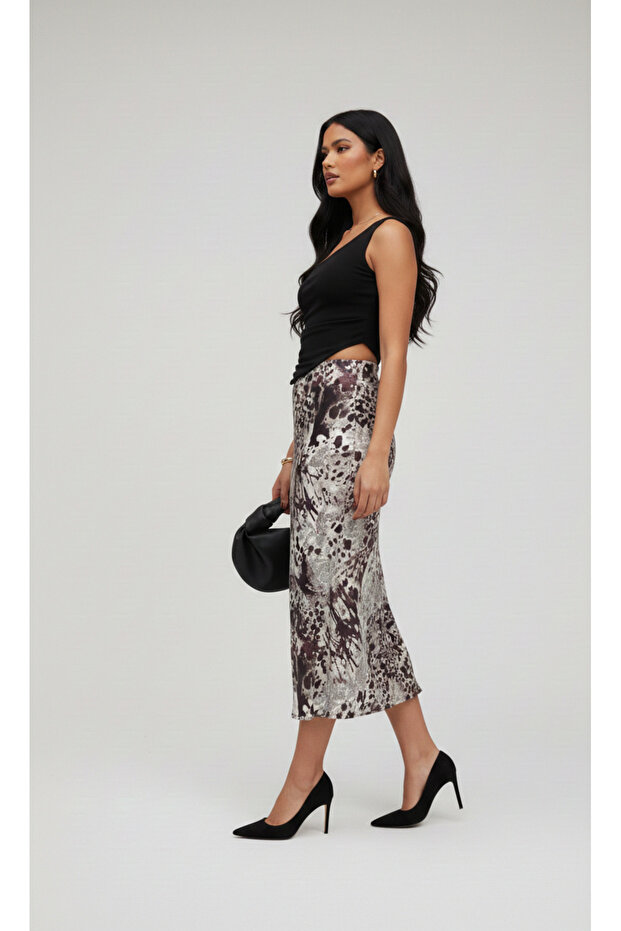 تنورة ماكسي من الساتان بنقشة الباتيك - 5