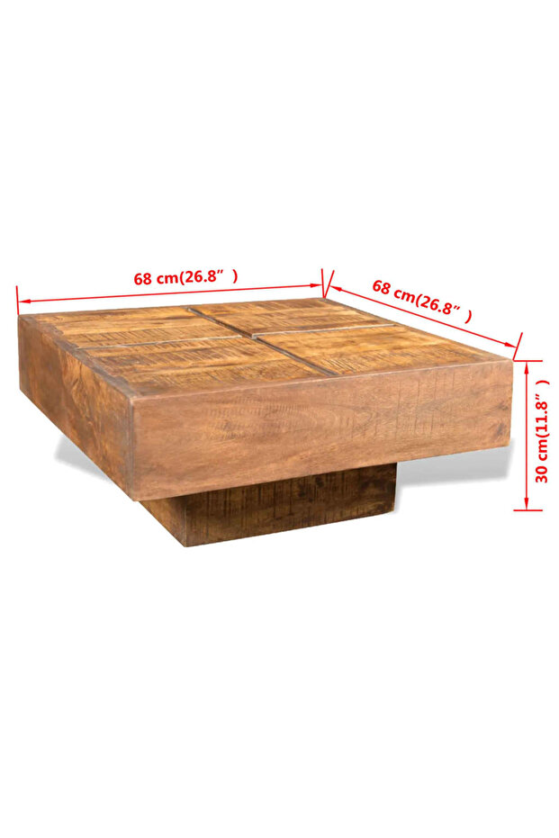 Square coffee table, brown, solid mango wood - 7