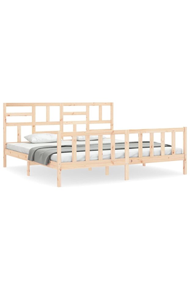 Bed frame with headboard 200x200 cm, solid pine wood - 2