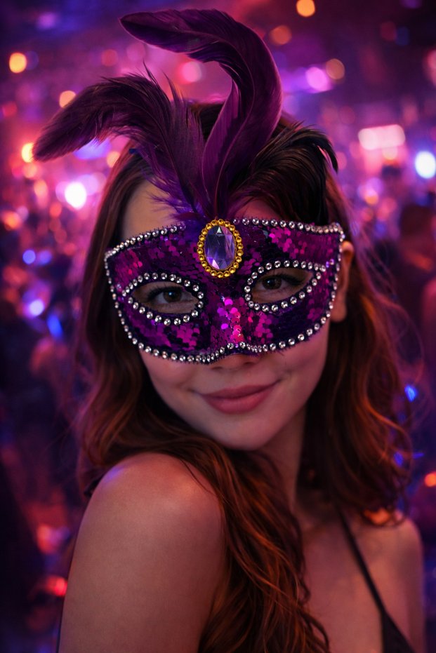 Sequined Feathered Fuchsia Mask