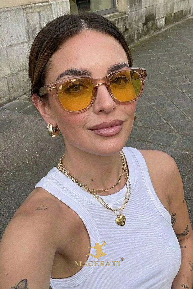 Oval Unisex Nude Oval Frame Orange Glass Sunglasses