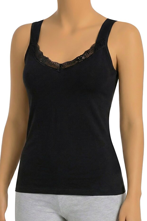 Kadın Atlet Kalın Askılı Dantelli (%96 Pamuk - %4 Elastan) - 1