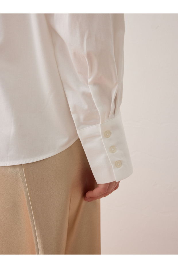 Off-Shoulder Basic Shirt - White - - 4