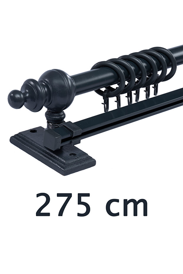 Antrasit 275 Cm Tek Raylı Ahşap Rustik Perde Askısı - Rustik Borusu - 1