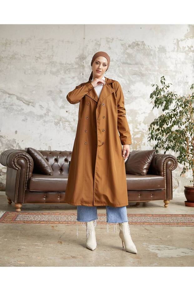 Tesettür Trençkot Taba - 3
