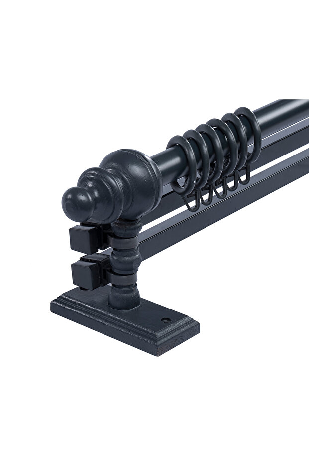 Antrasit 175 Cm Çift Raylı Ahşap Rustik Perde Askısı - Rustik Borusu - 3