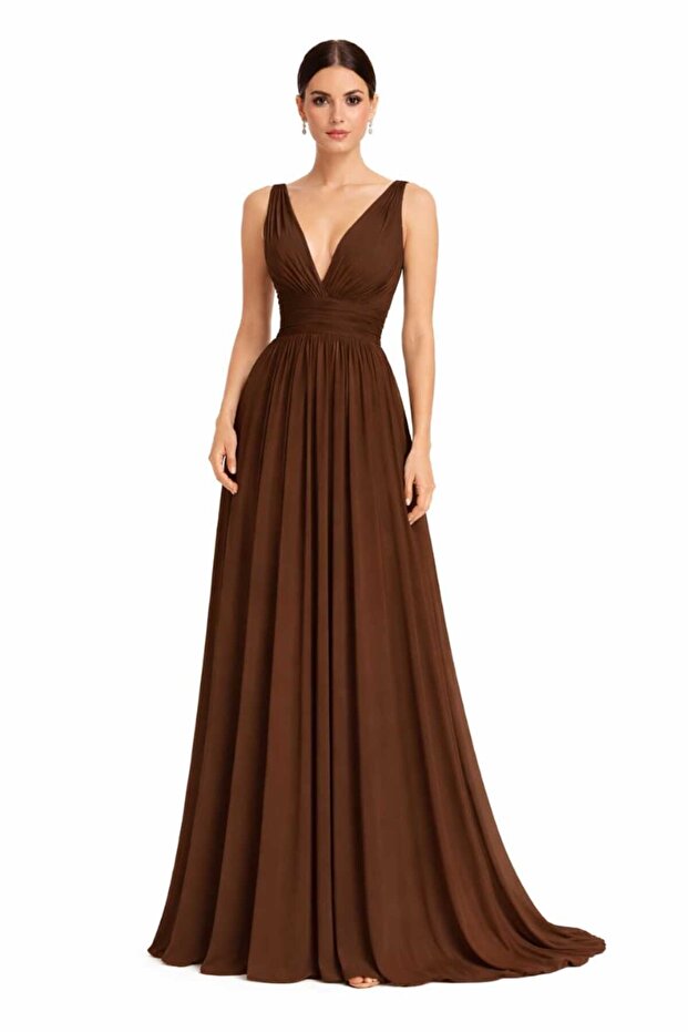 Women’s Elegant Maxi Evening Dress with V-Neckline