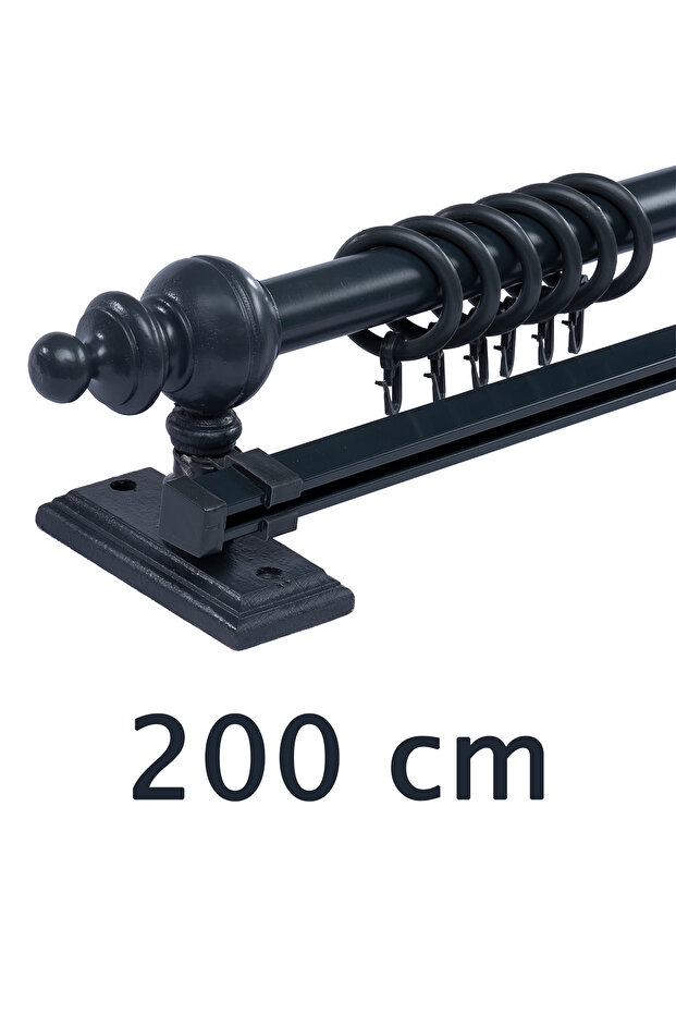 Antrasit 200 Cm Tek Raylı Ahşap Rustik Perde Askısı - Rustik Borusu - 1