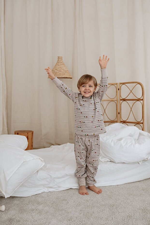Geometric Printed Color Shapes Children's Pajama Set