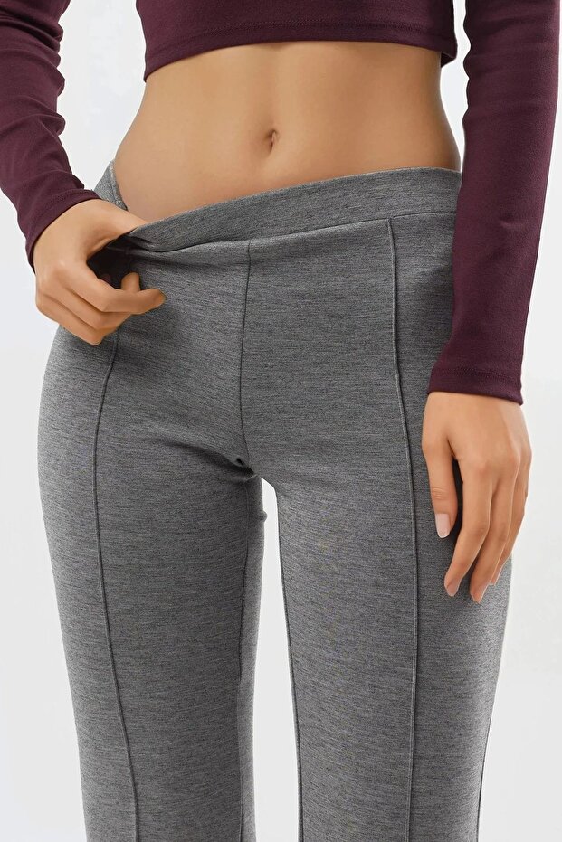 BUSEM Nervürlü Esnek Örme İspanyol Paça Pantolon - 6